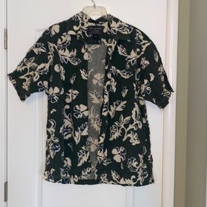 Abercrombie & Fitch green and blue flower shirt with brown buttons